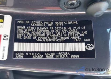 2023 Lexus Es 350 F Sport Handling from USA, damaged, VIN 58AJZ1B1XPU142207